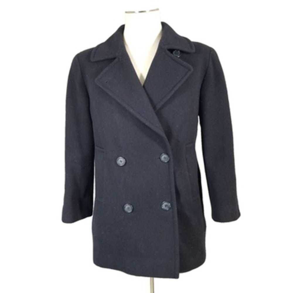 Evan Picone Pea Coat Womens Medium Navy Blue Wool Double Breasted Vintage USA